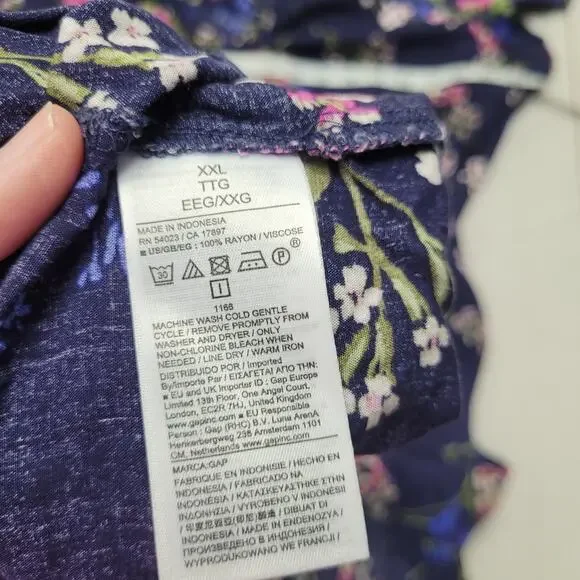 Gap ruched V neck maxi dress floral blue tiered romantic XXL boho - Picture 7 of 9